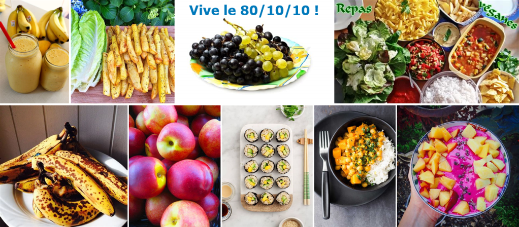 fruits, légumes, féculents, bananes, laitue, nectarines, pâtes, riz, pois chiches, mangue, makis, sushis